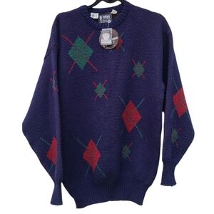 NWTs Eskimo Knitwear Pure Wool Navy Blue Patterned Sweater sz Med